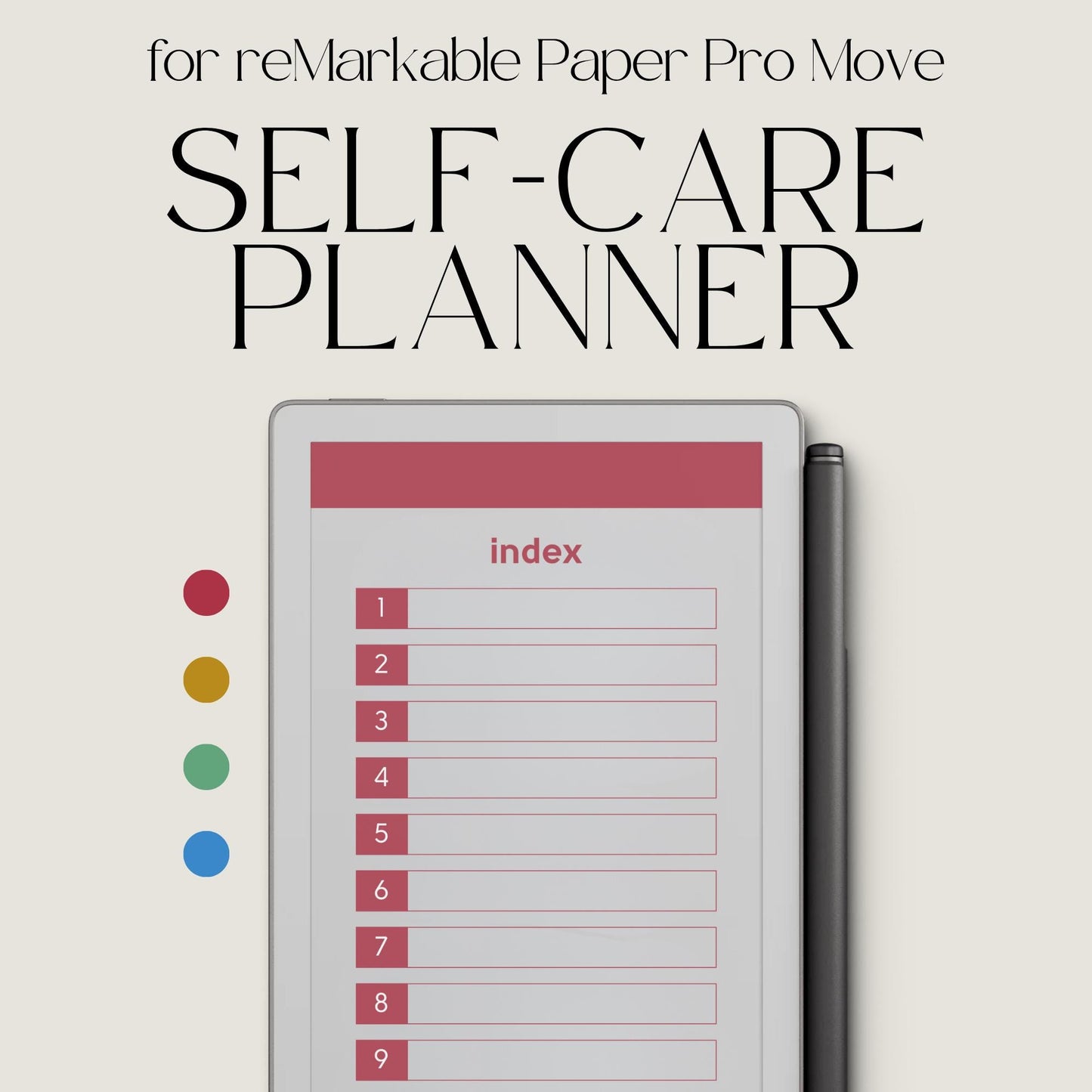 Self-care planner for reMarkable Paper Pro Move used for daily reflection, gratitude journaling, and mindful habit building.