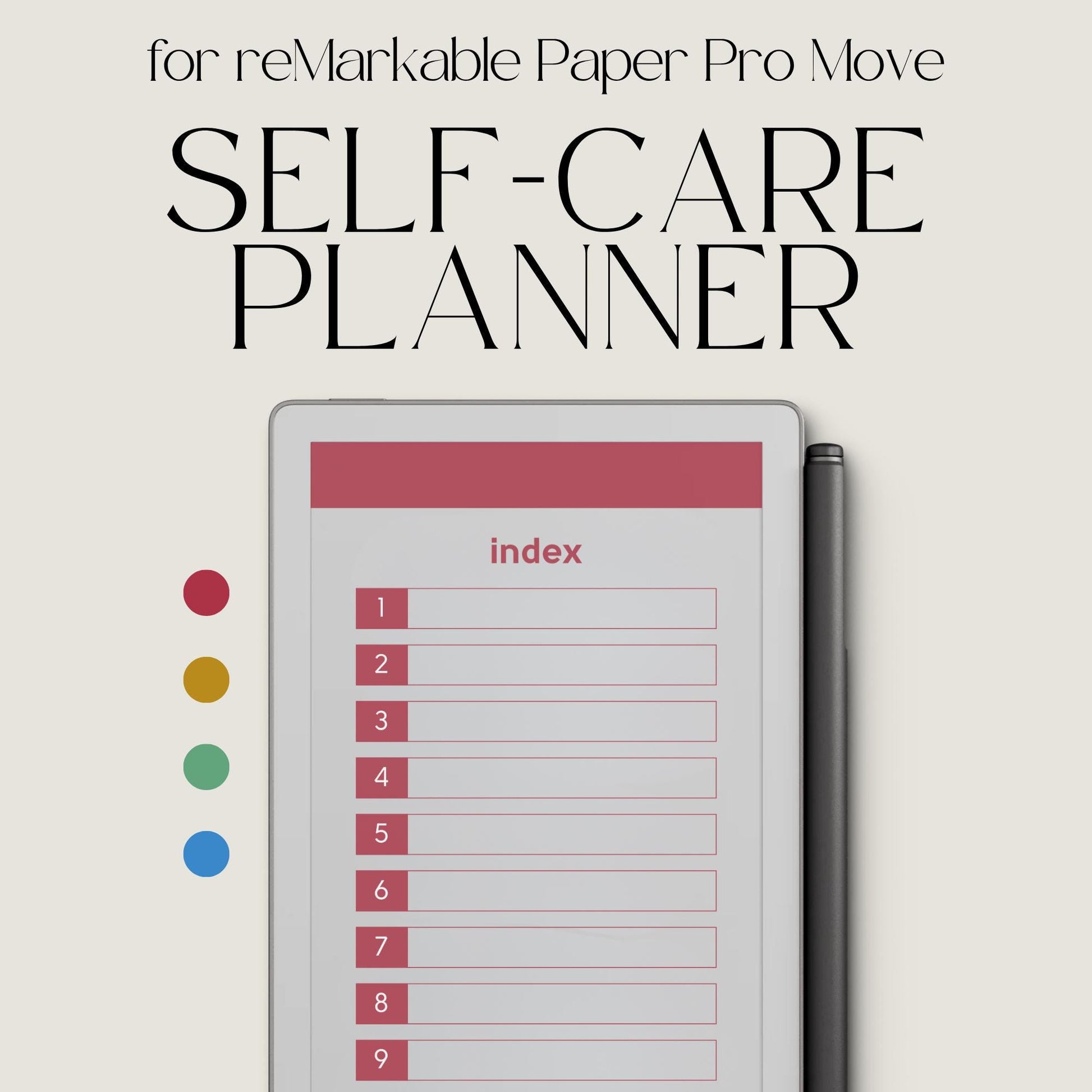 Self-care planner for reMarkable Paper Pro Move used for daily reflection, gratitude journaling, and mindful habit building.