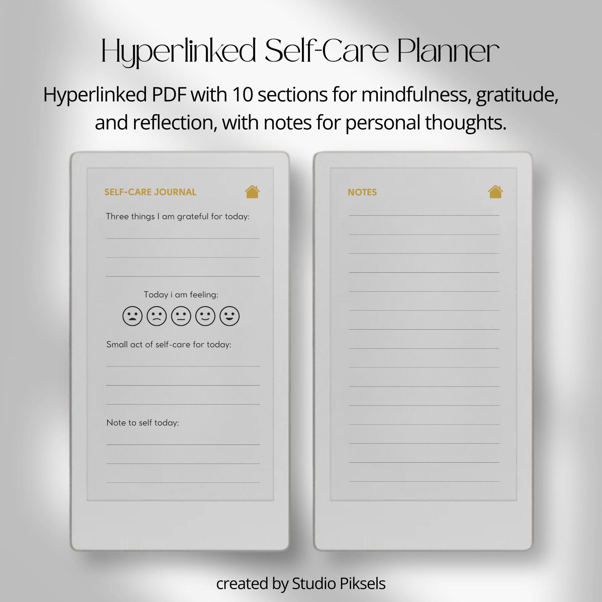 Self-care planner for reMarkable Paper Pro Move used for daily reflection, gratitude journaling, and mindful habit building.