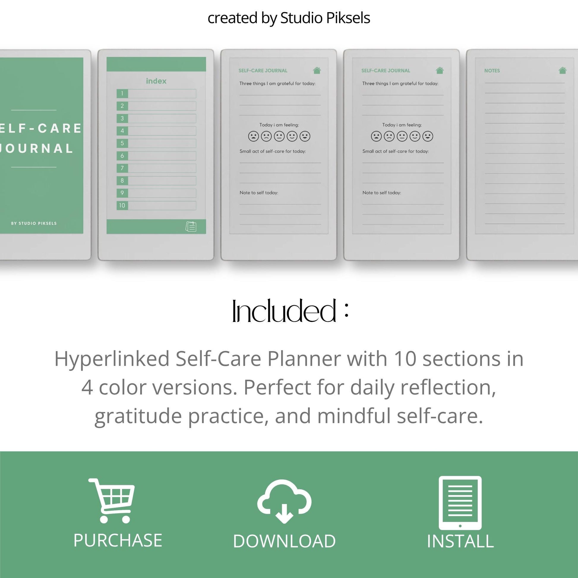 Self-care planner for reMarkable Paper Pro Move used for daily reflection, gratitude journaling, and mindful habit building.