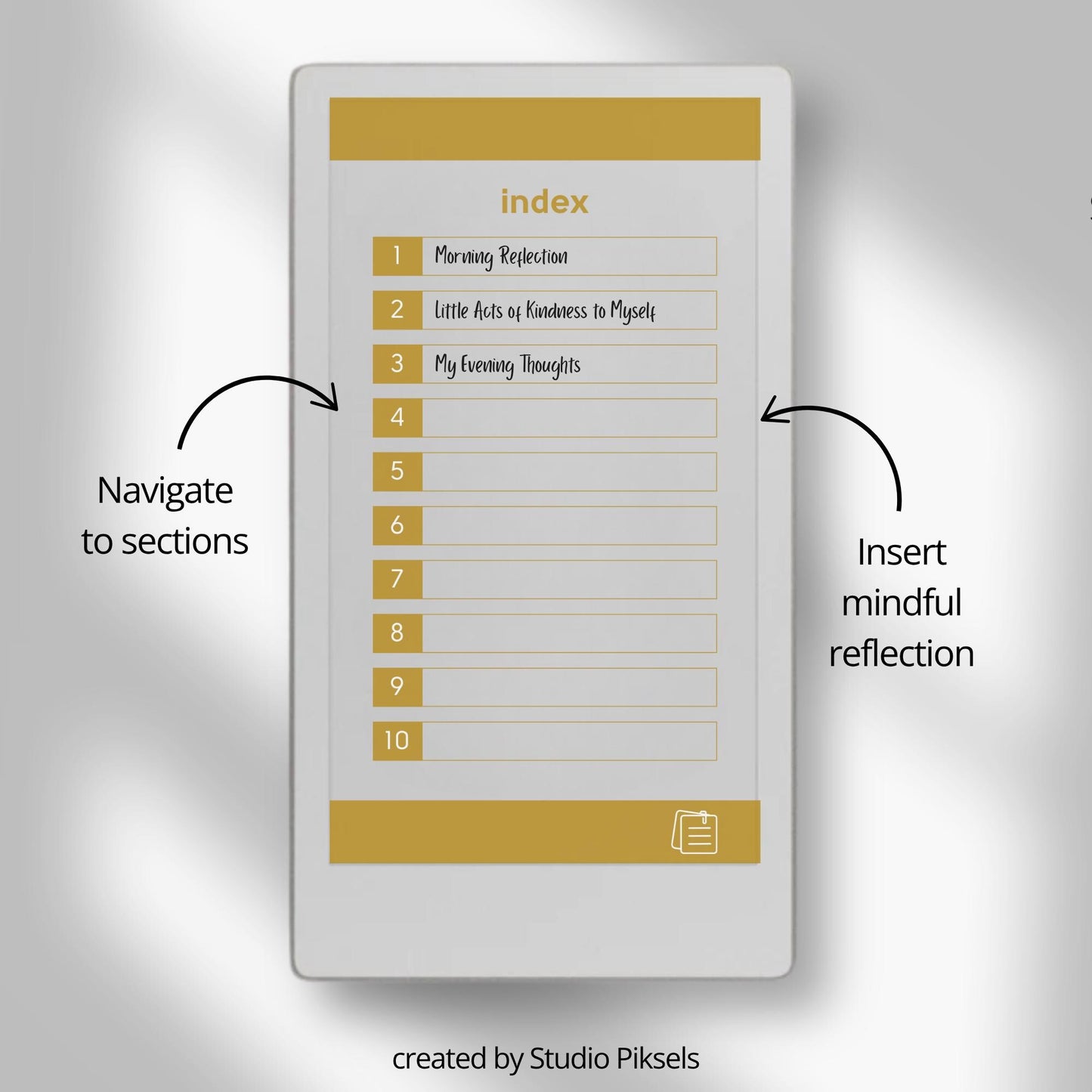 Self-care planner for reMarkable Paper Pro Move used for daily reflection, gratitude journaling, and mindful habit building.