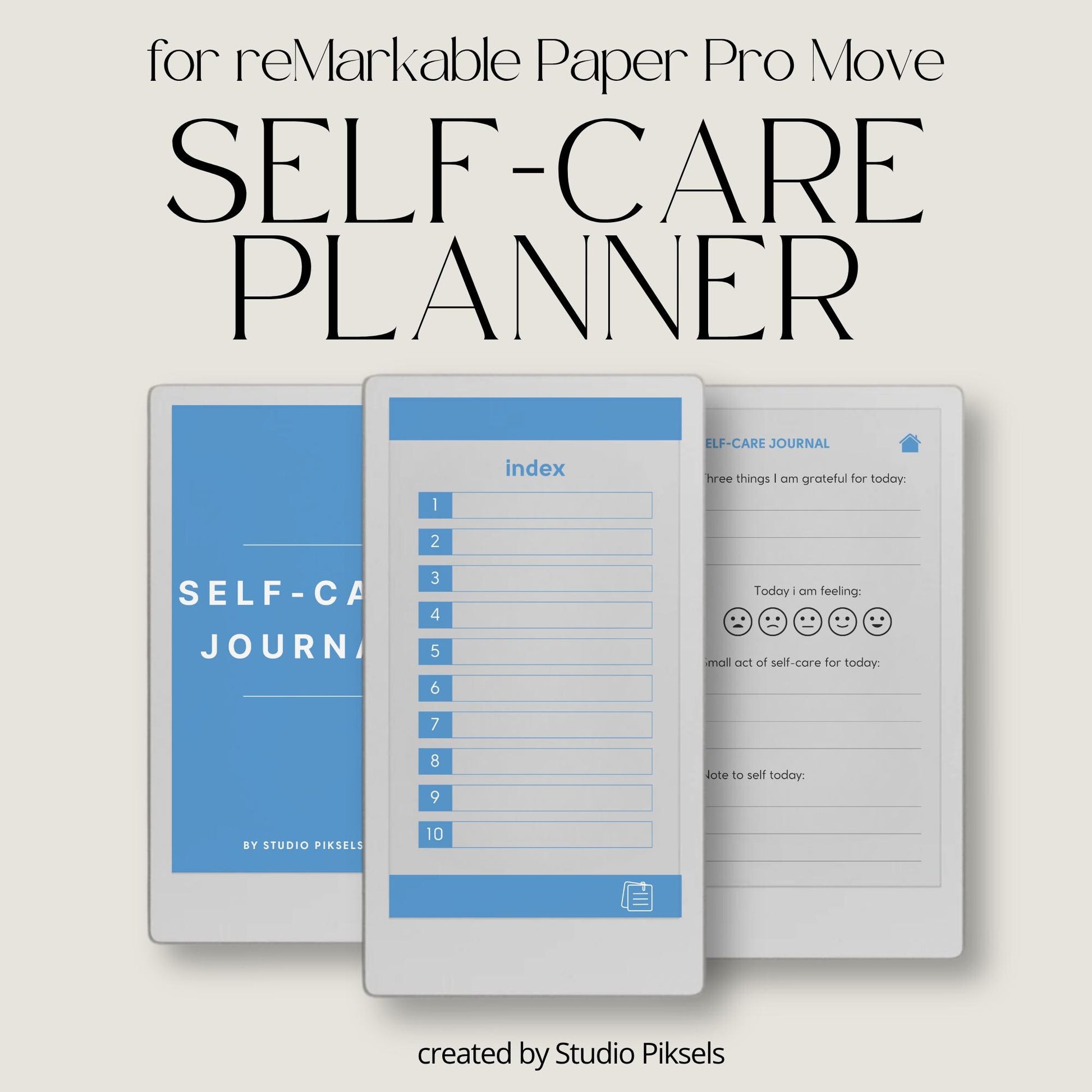 Self-care planner for reMarkable Paper Pro Move used for daily reflection, gratitude journaling, and mindful habit building.