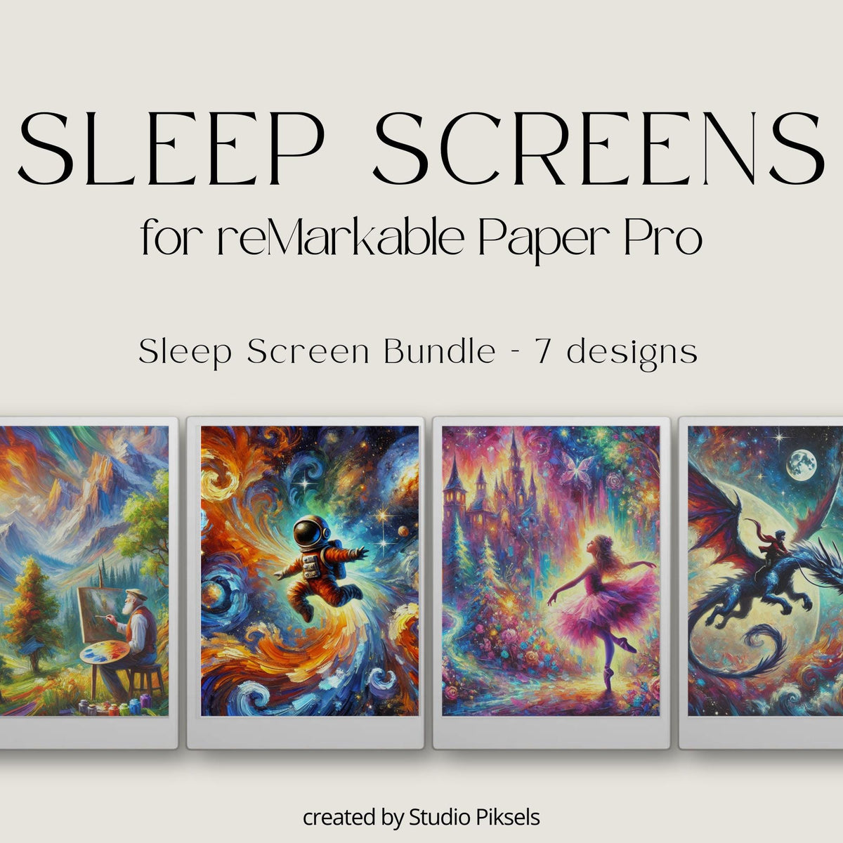 Sleep Screen Bundle for reMarkable Paper Pro With Paintings