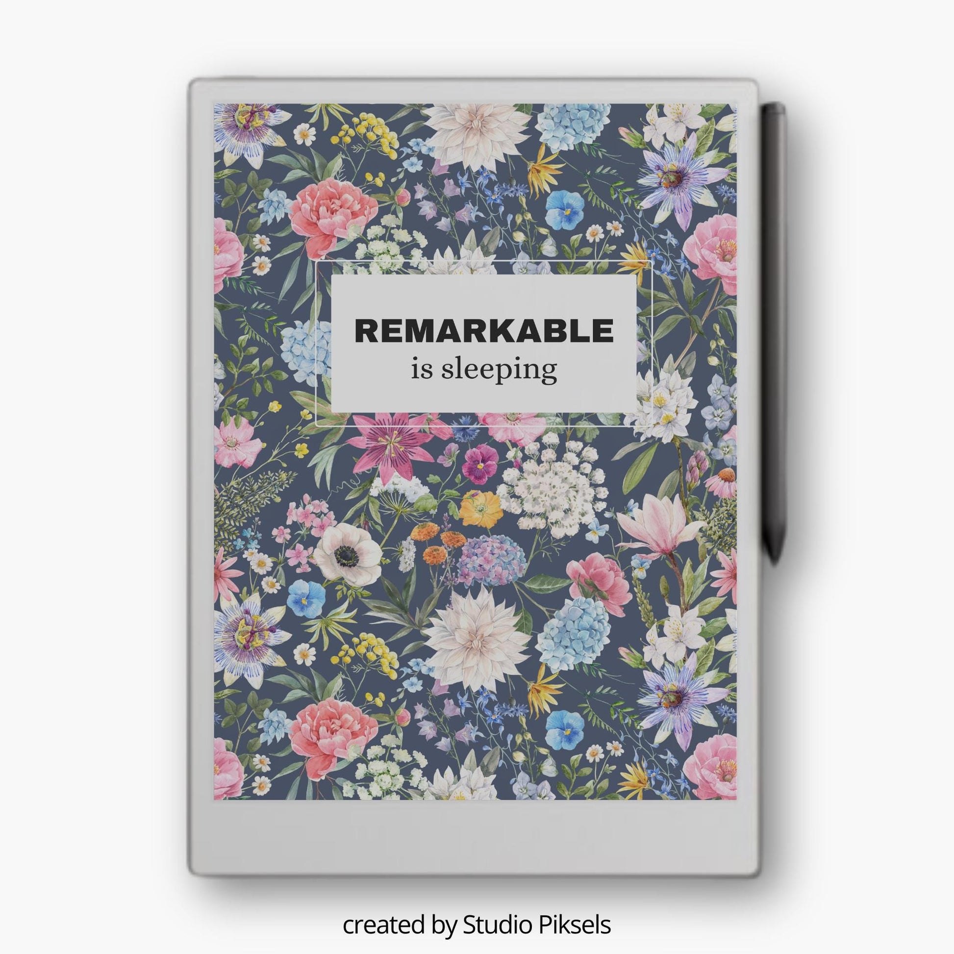 Personalize your device with this Flower Sleep Screen designed for reMarkable Paper Pro. Featuring detailed floral artwork with vibrant blooms and botanical elements, this digital screen design adds a calm and elegant look to your device while it is in sleep mode.