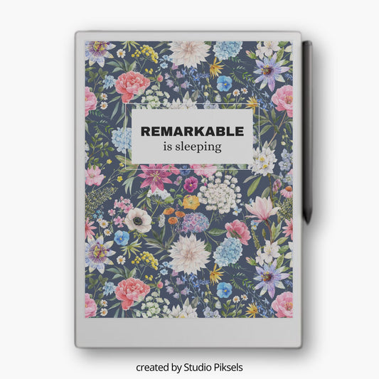 Personalize your device with this Flower Sleep Screen designed for reMarkable Paper Pro. Featuring detailed floral artwork with vibrant blooms and botanical elements, this digital screen design adds a calm and elegant look to your device while it is in sleep mode.
