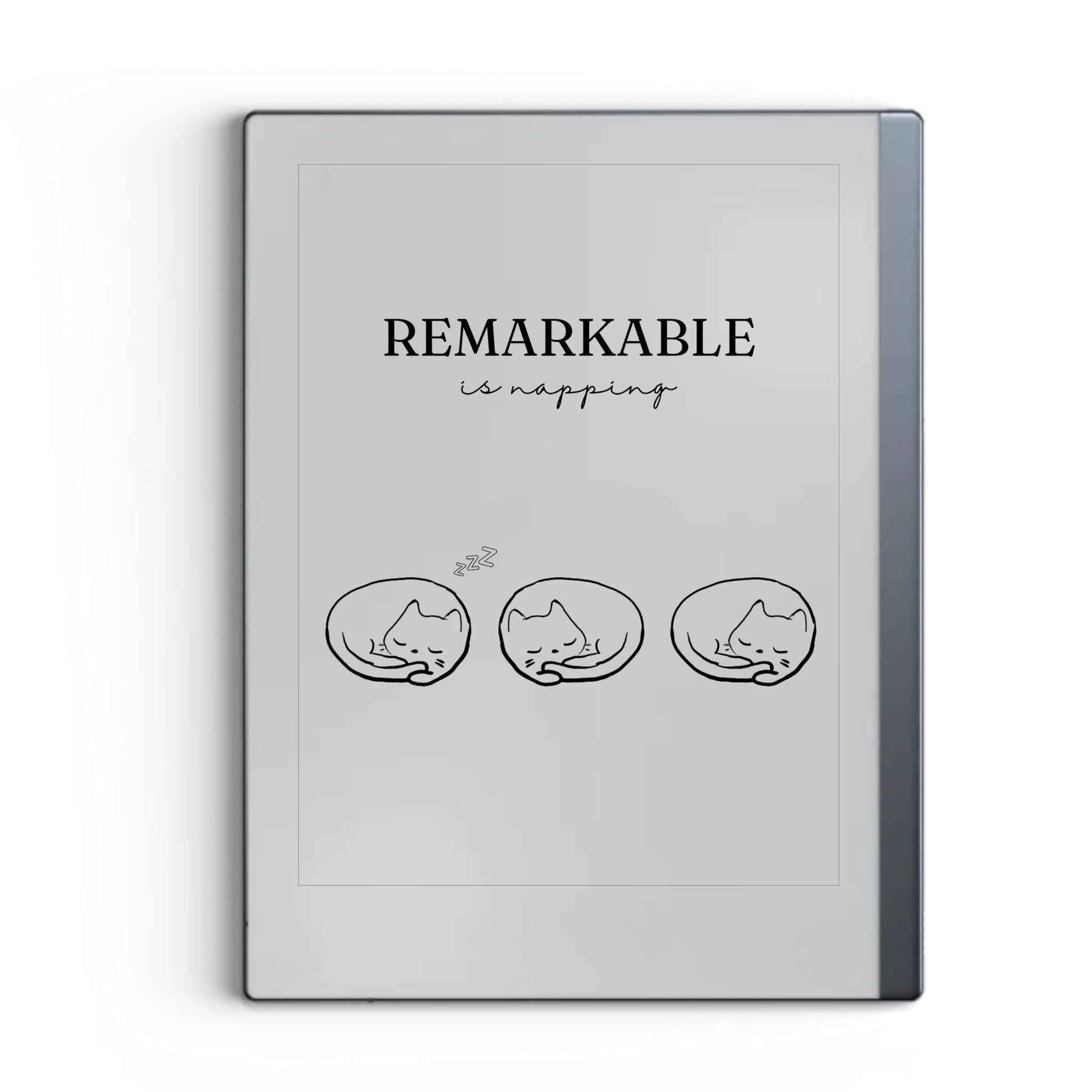 Sleeping cats sleep screen for reMarkable 2 and reMarkable Paper Pure with cute cozy sleeping cat artwork in PNG format