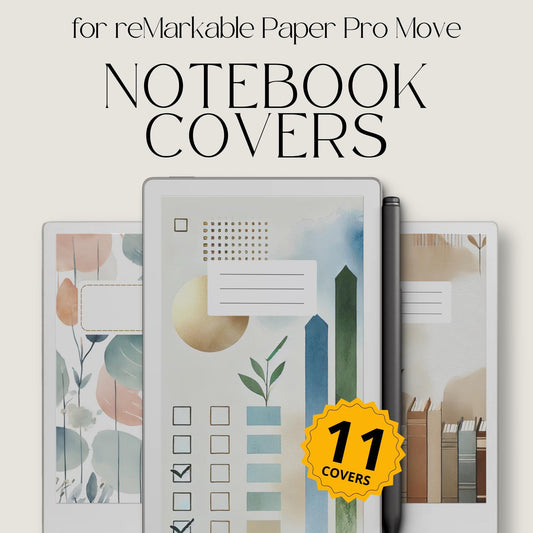 Organize your digital notebooks with this Watercolor Notebook Cover Bundle designed for reMarkable Paper Pro Move. This collection includes 11 soft watercolor notebook covers featuring artistic textures, calming color palettes, and subtle themed designs for a clean and visually organized digital workspace.