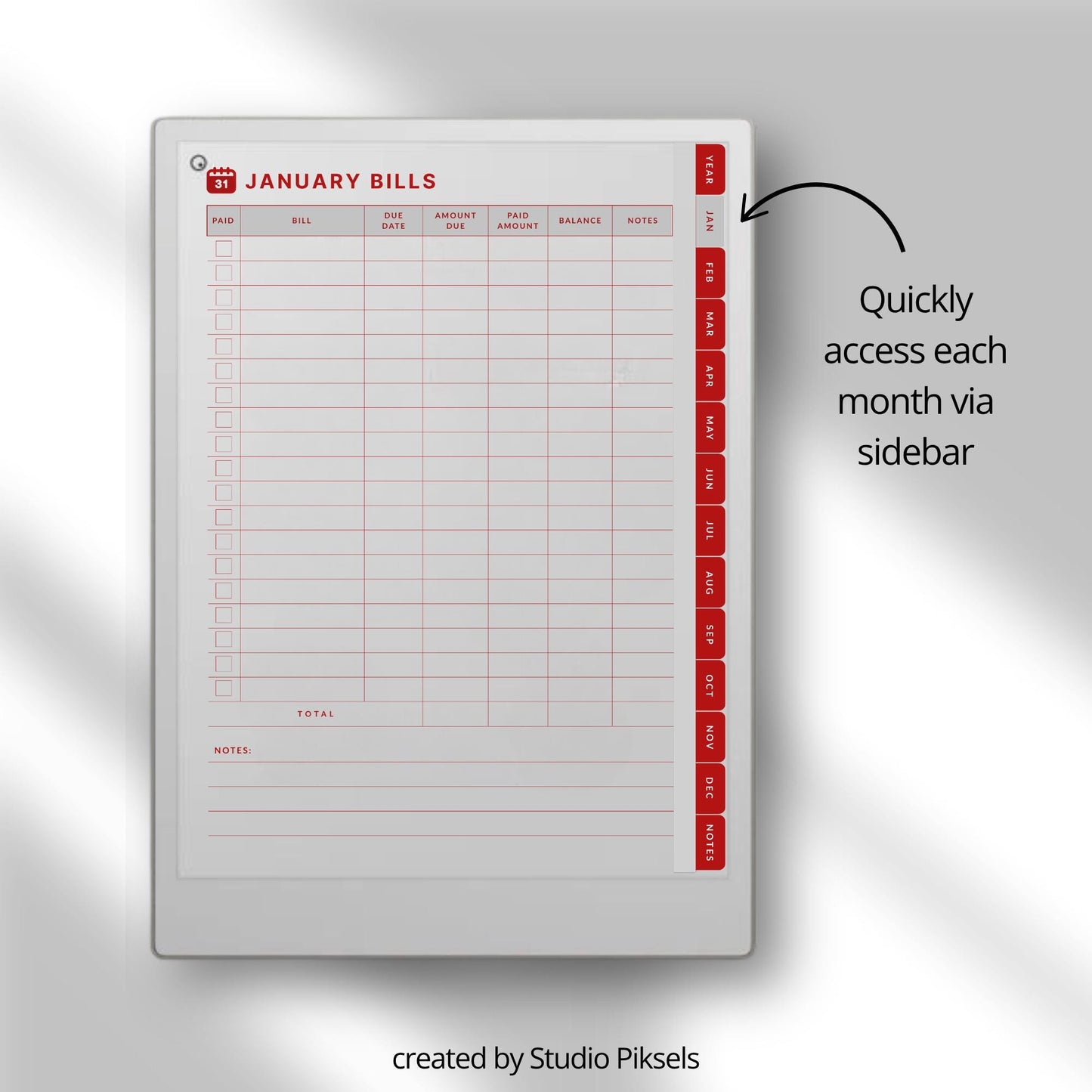Spending Trackers for reMarkable Paper Pro with annual bill tracker, debt tracker pages, monthly bill logs, and four color themes.