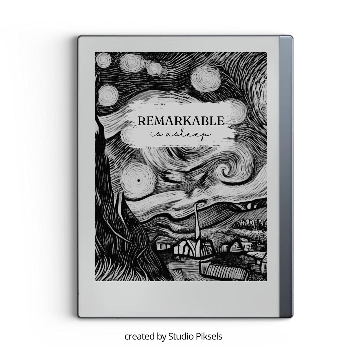Starry night inspired sleep screen for reMarkable 2 and reMarkable Paper Pure with artistic celestial night sky artwork in PNG format