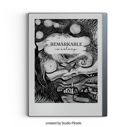 Starry night inspired sleep screen for reMarkable 2 and reMarkable Paper Pure with artistic celestial night sky artwork in PNG format