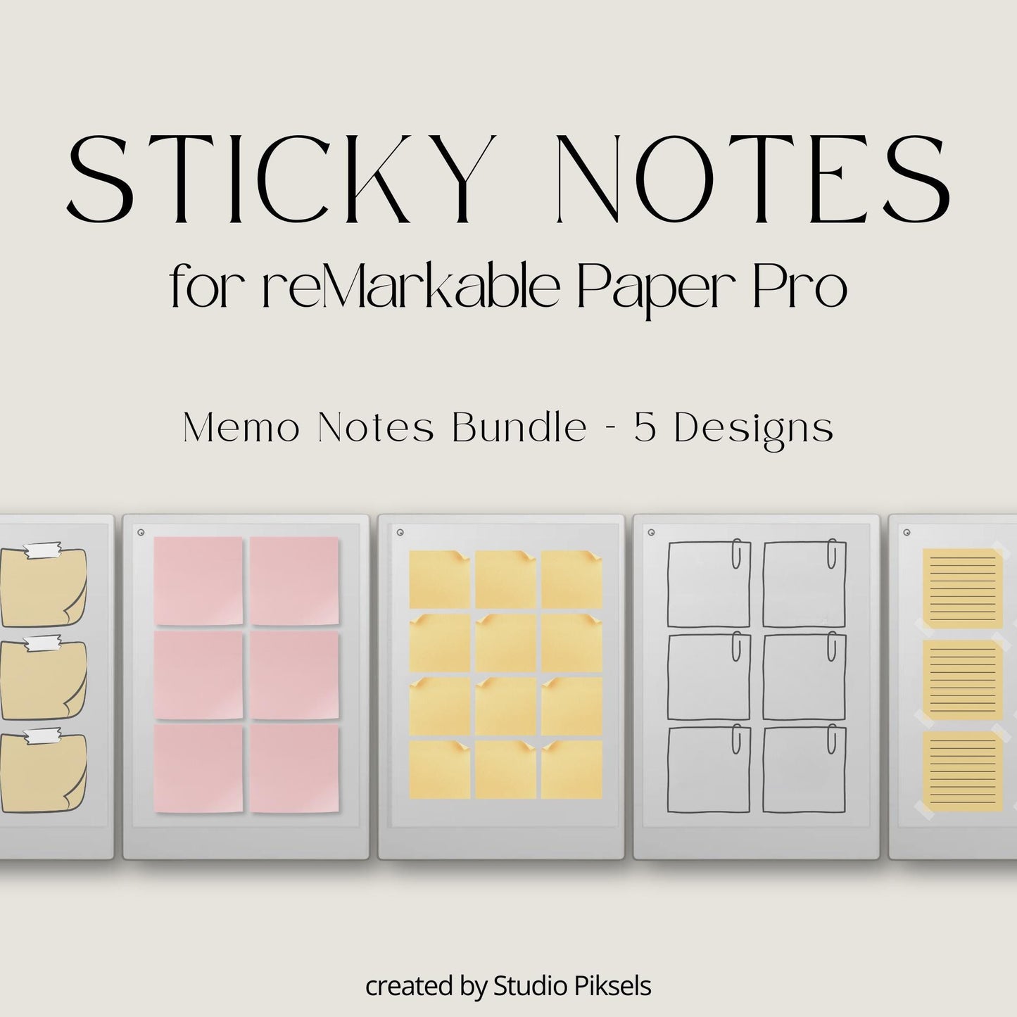 Capture ideas, organize tasks, and manage daily notes with this Sticky Notes Bundle designed for reMarkable Paper Pro. This digital note template set includes five unique sticky note designs and a bonus Brain Dump template to support focused planning, brainstorming, and productivity.