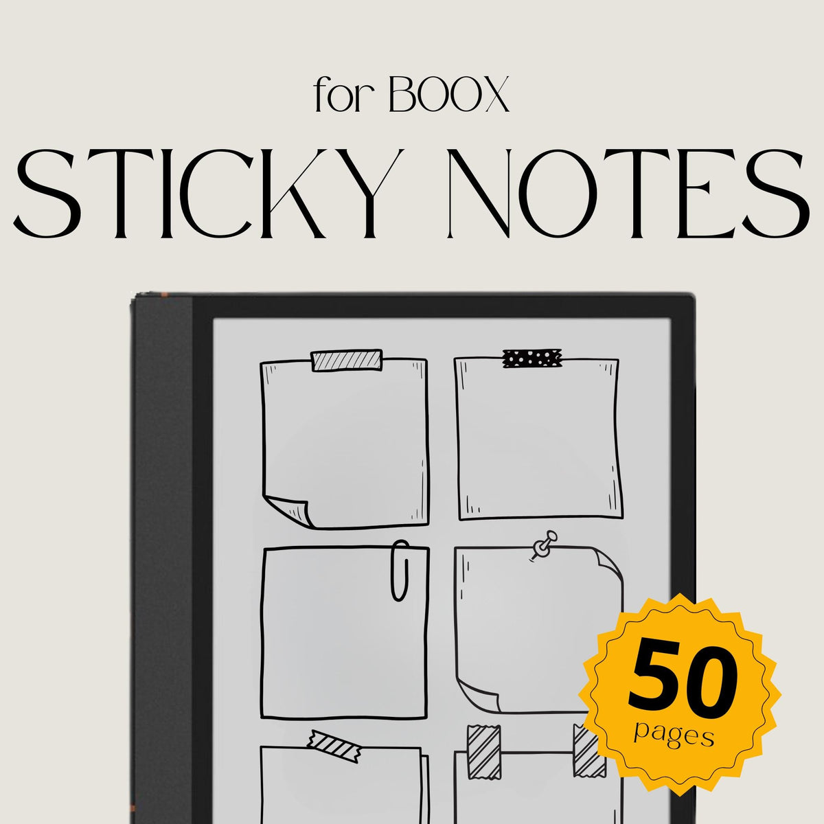 Sticky Notes PDF for BOOX e-ink tablets with reusable sketch-style digital sticky note pages for planning and productivity