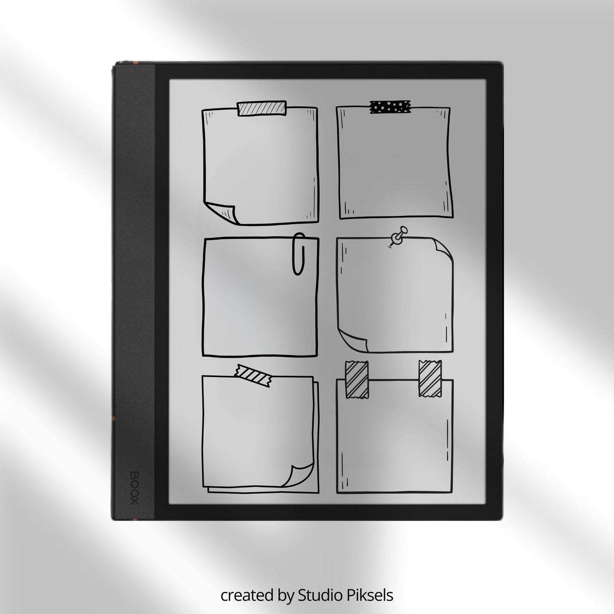 Sticky Notes for BOOX featuring 50 reusable pages, six sketch-style memo layouts per page, and digital sticky notes compatible with the reMarkable Capture Tool workflow.