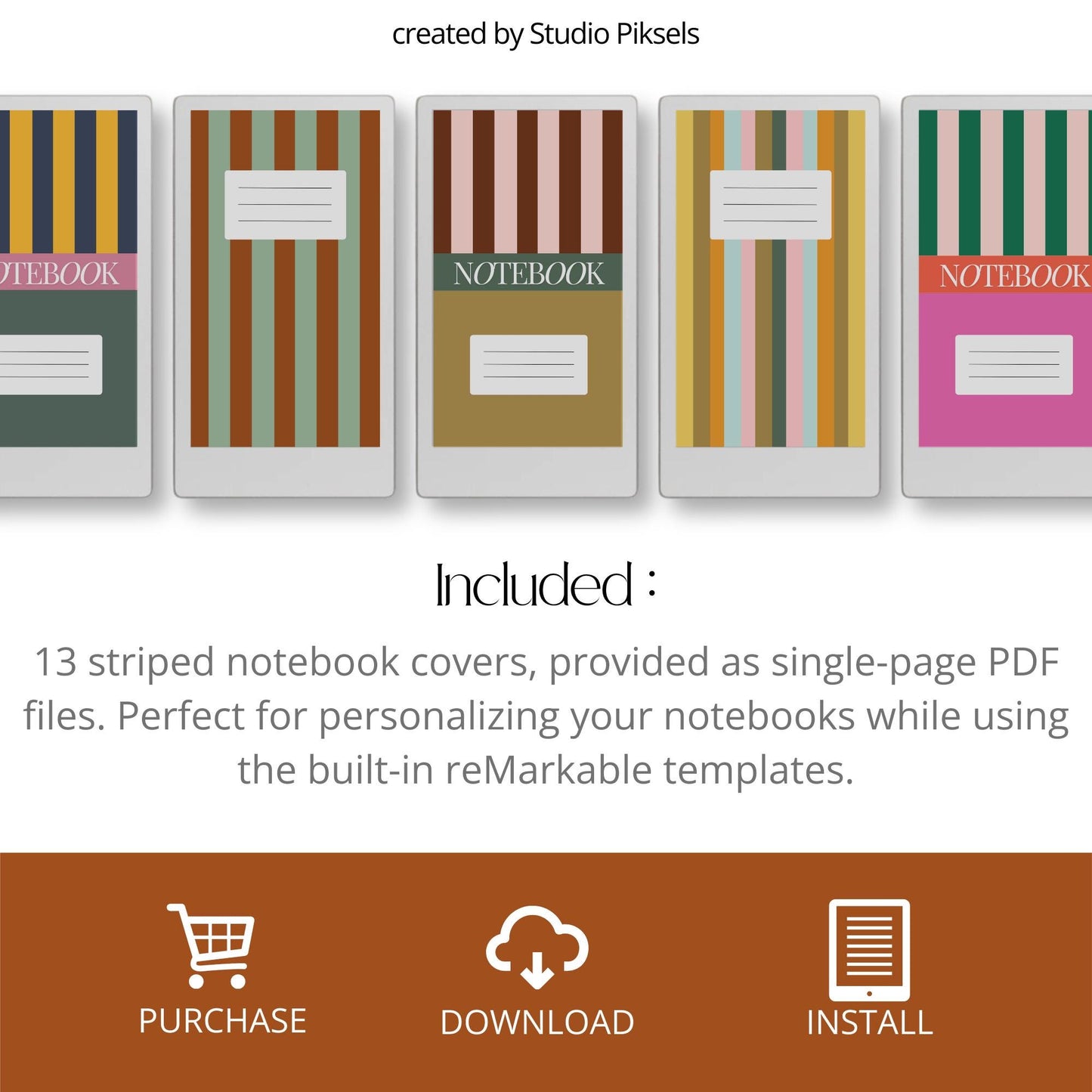 Colorful vertical stripe notebook cover for reMarkable Paper Pro Move.