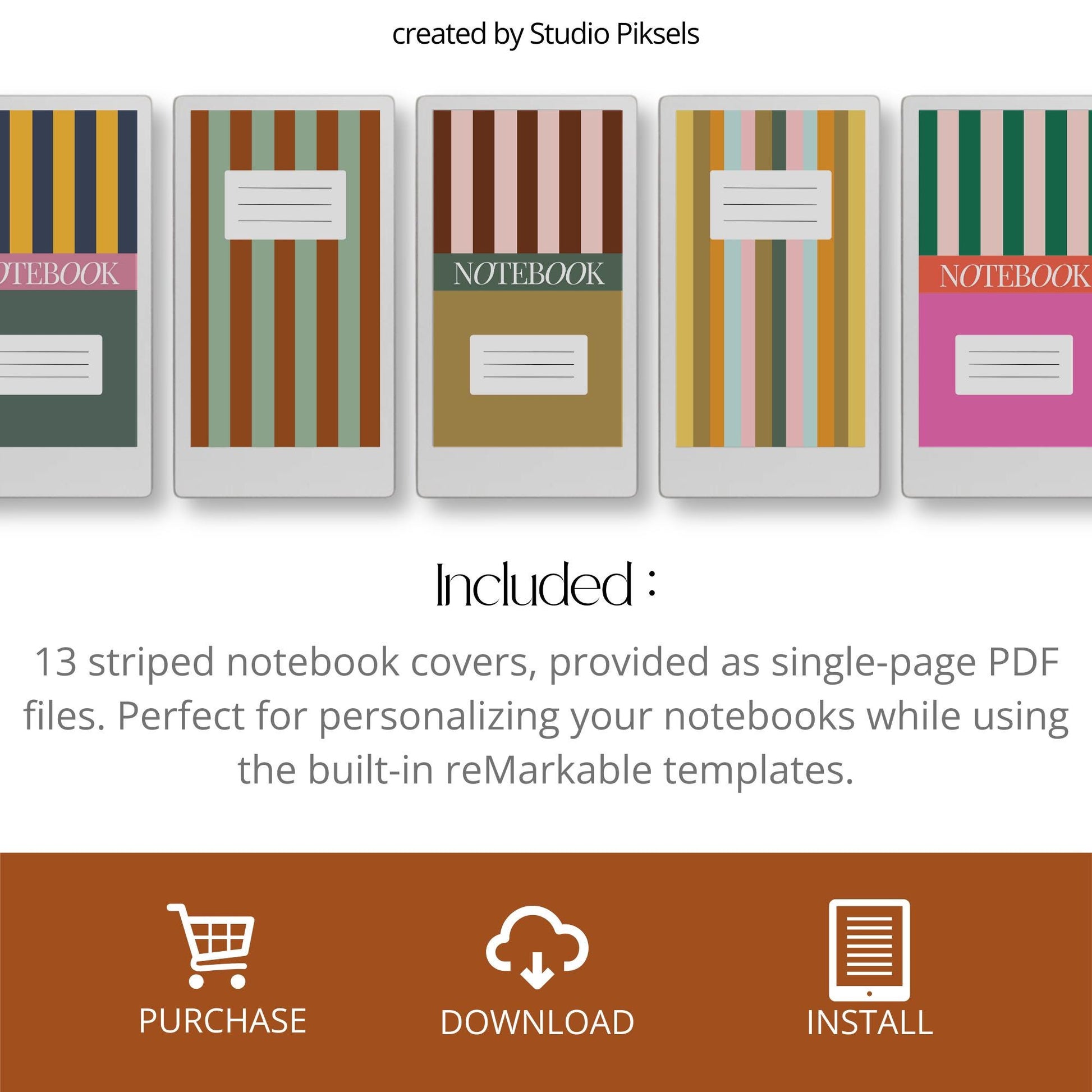 Colorful vertical stripe notebook cover for reMarkable Paper Pro Move.
