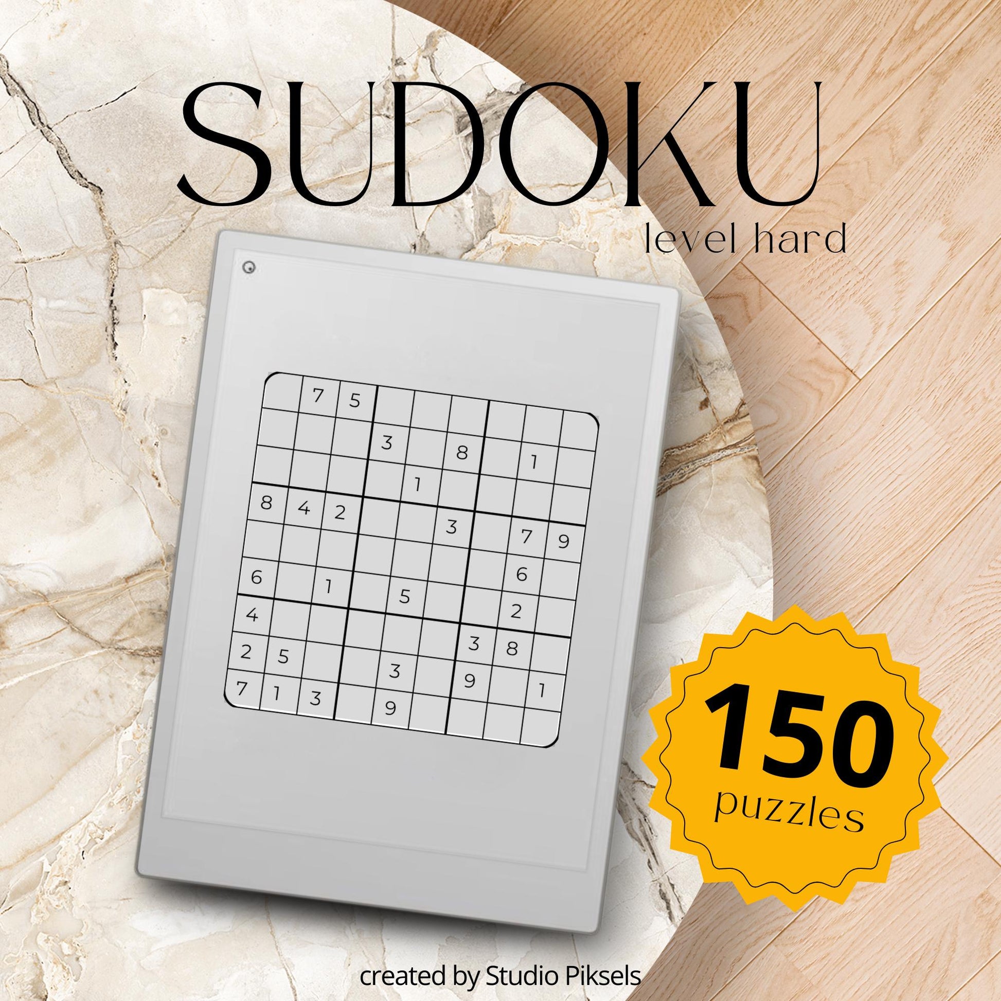 Hard level Sudoku puzzle from the Sudoku Puzzle Book Bundle for reMarkable Paper Pro Move for advanced solvers.