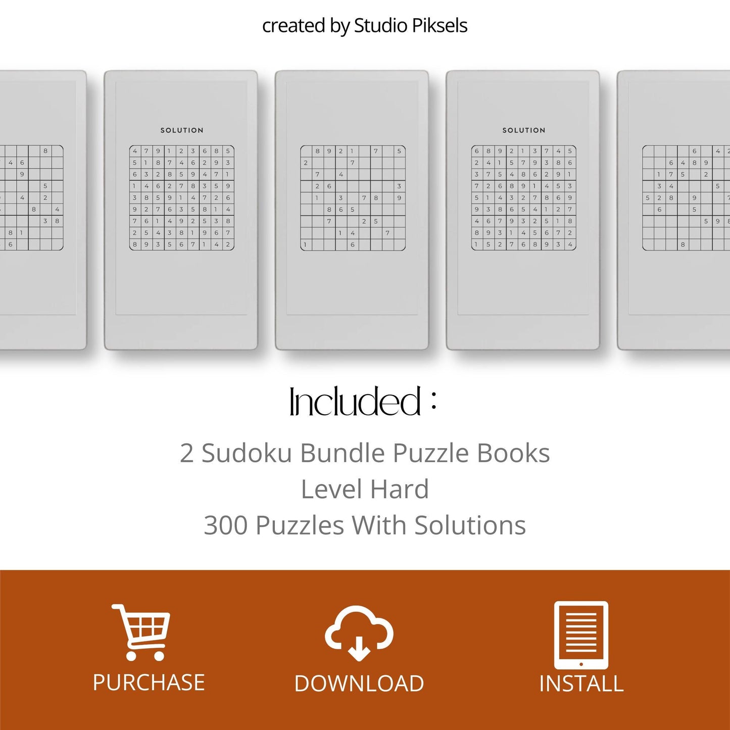 A sample page from the Sudoku Puzzle Book Hard Level for reMarkable Paper Pro Move showing a complex Sudoku puzzle.