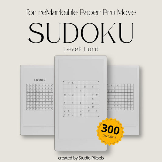 Sudoku Puzzle Book Hard Level for reMarkable Paper Pro Move featuring a clean design