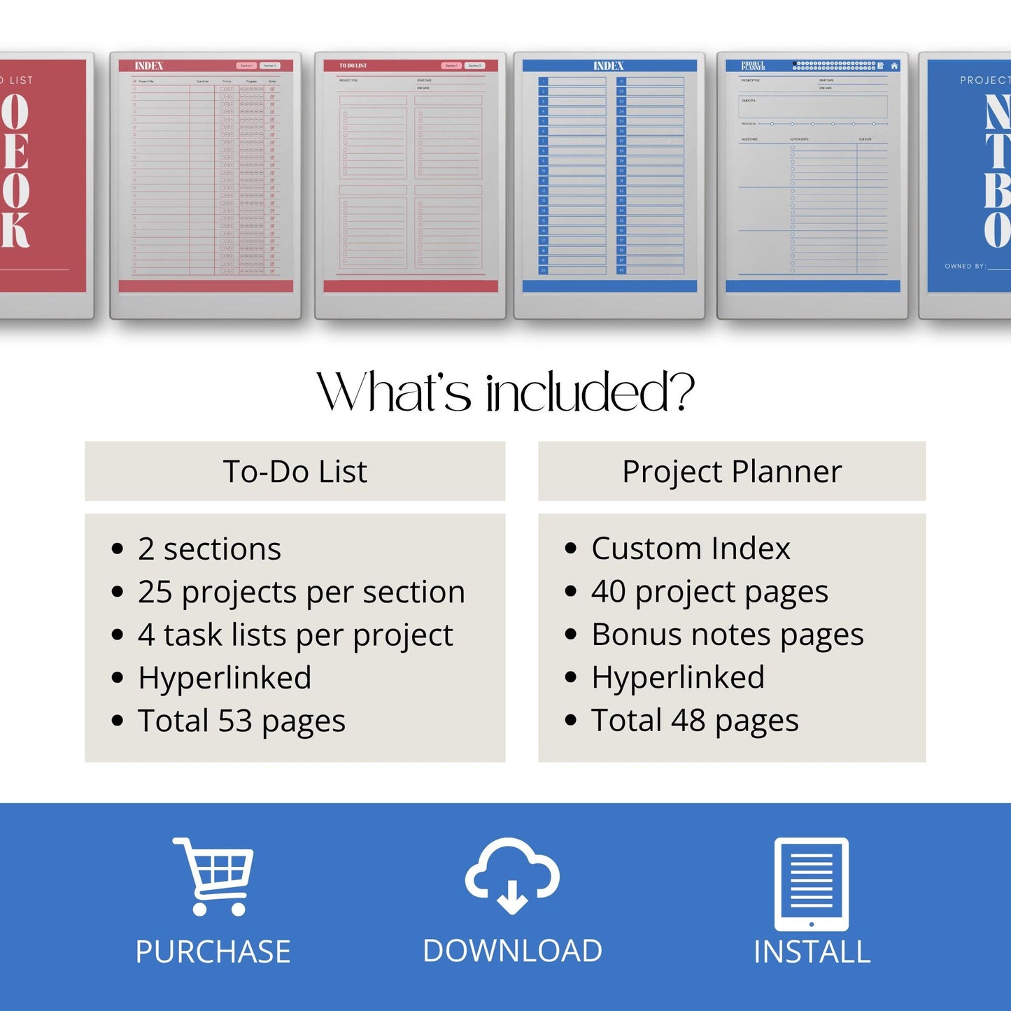 Digital task and project management notebook for reMarkable Paper Pro.
