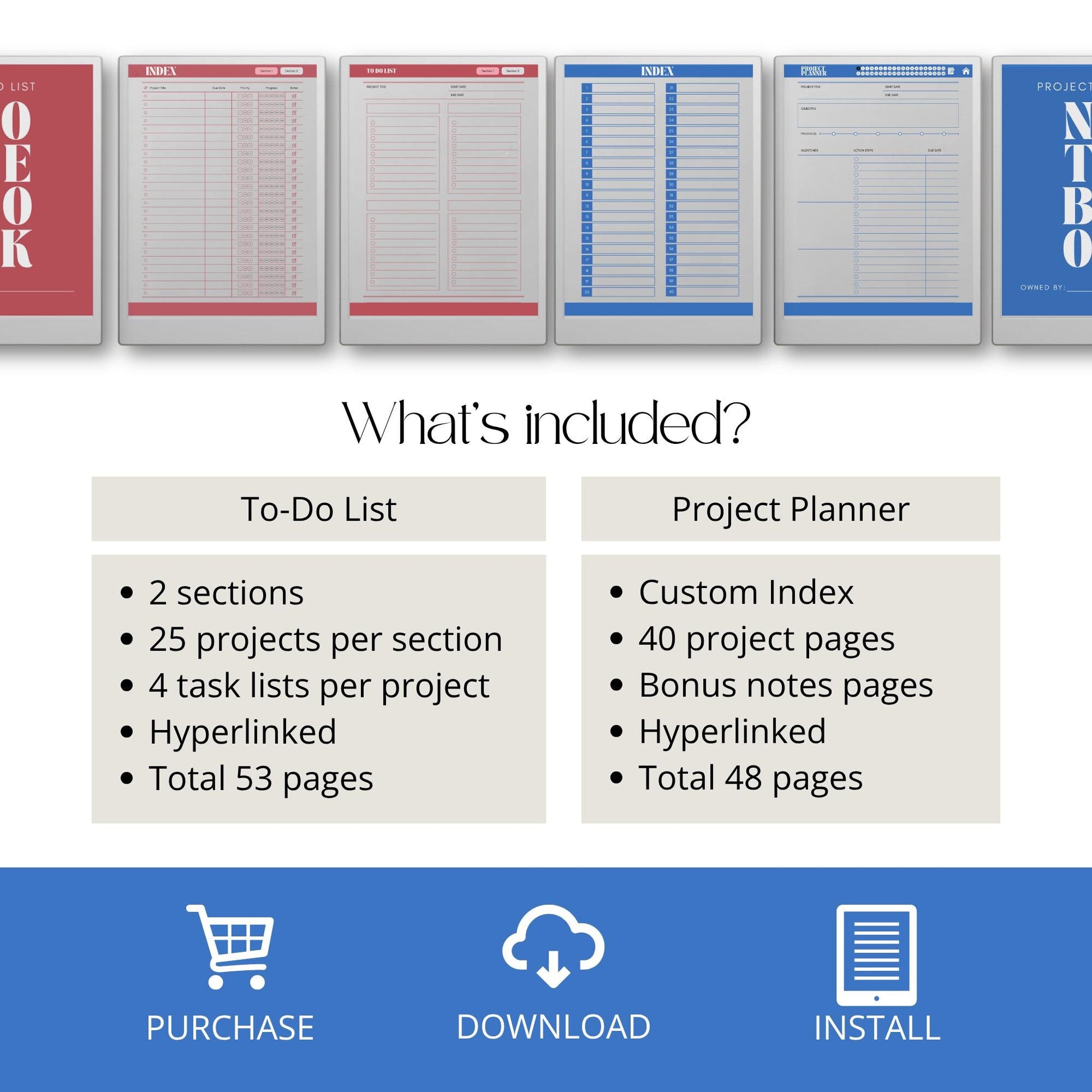 Digital task and project management notebook for reMarkable Paper Pro.