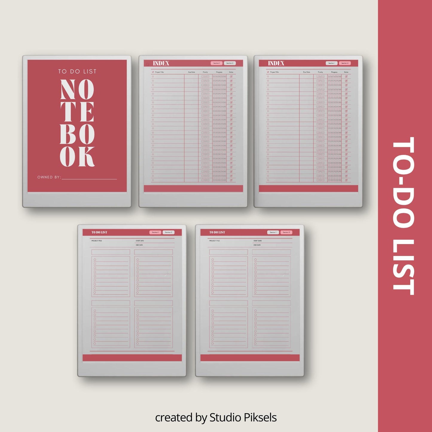 Digital task and project management notebook for reMarkable Paper Pro.