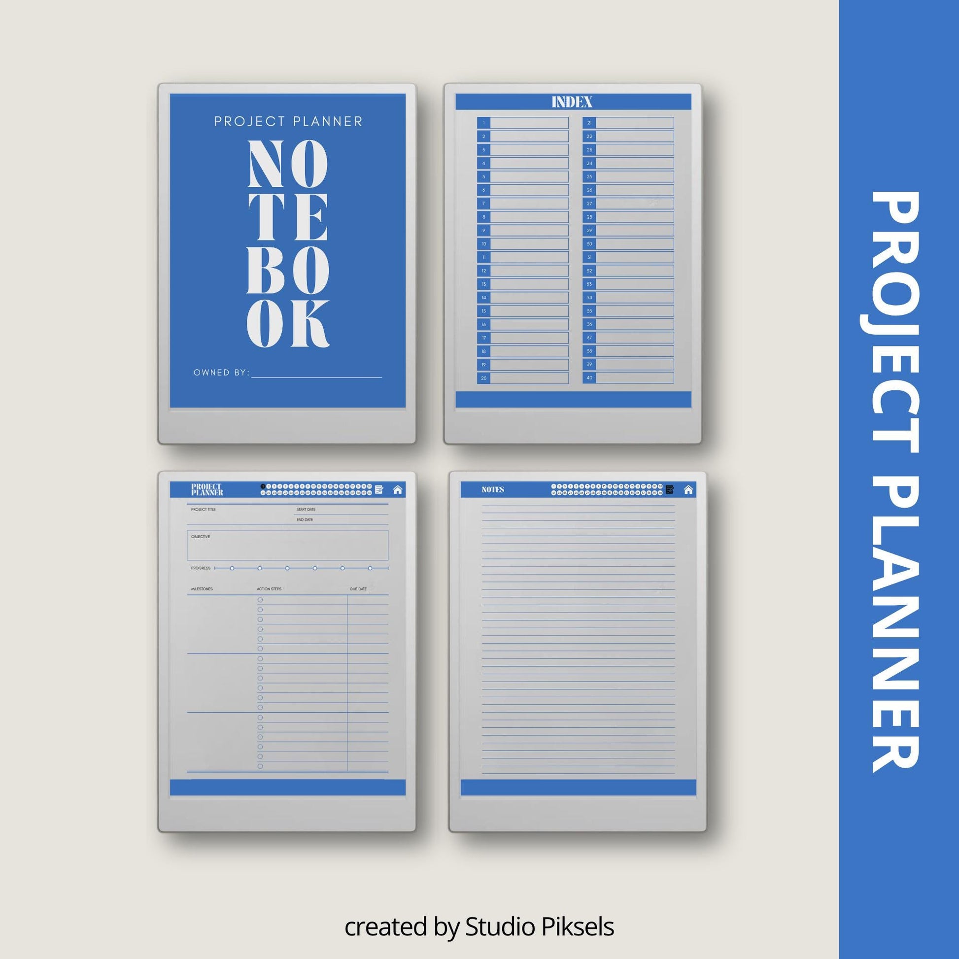 Digital task and project management notebook for reMarkable Paper Pro.