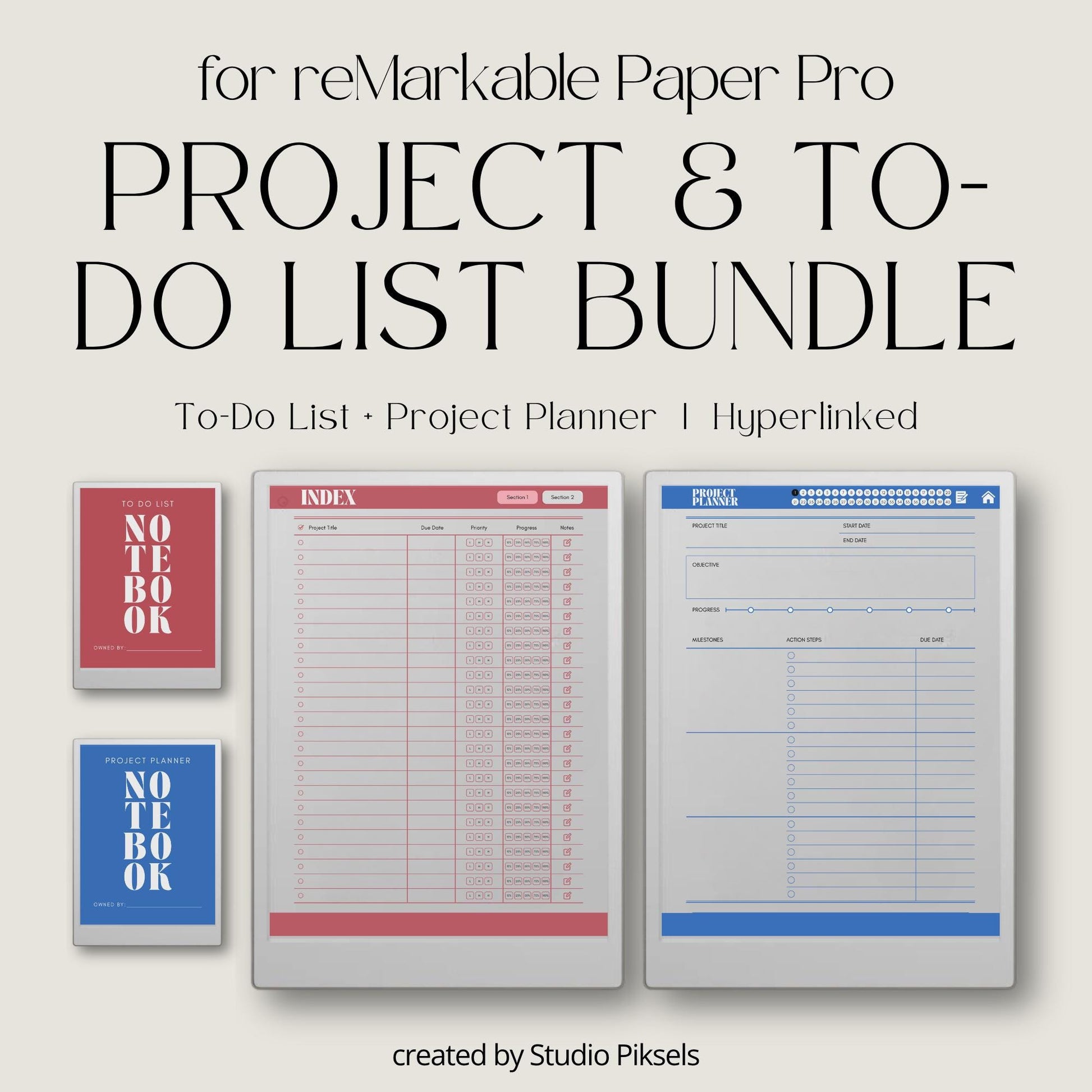 Digital task and project management notebook for reMarkable Paper Pro.