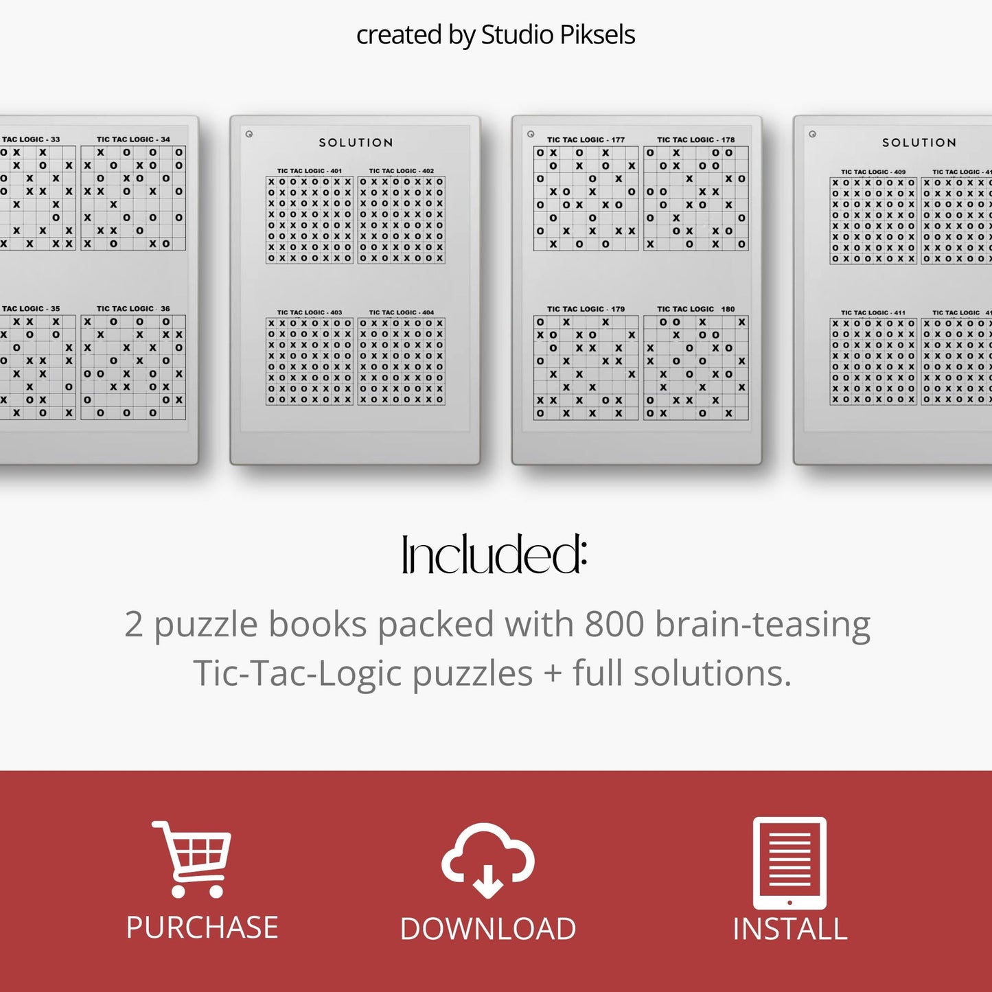 Tic Tac Toe puzzle book bundle for reMarkable with 800 logic puzzles designed for digital handwriting and focused problem-solving