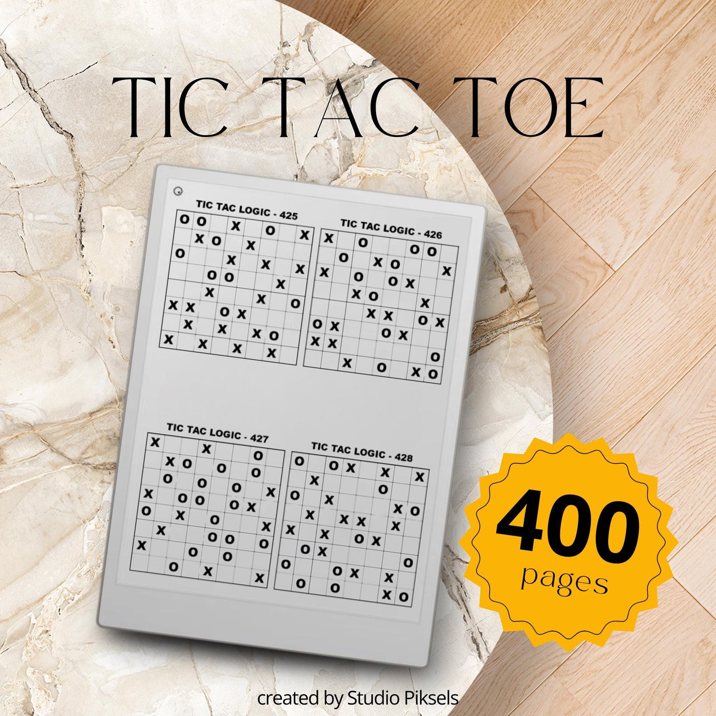 Tic Tac Toe puzzle challenge for reMarkable, including 800 puzzles for mental exercises and problem-solving on e-ink devices