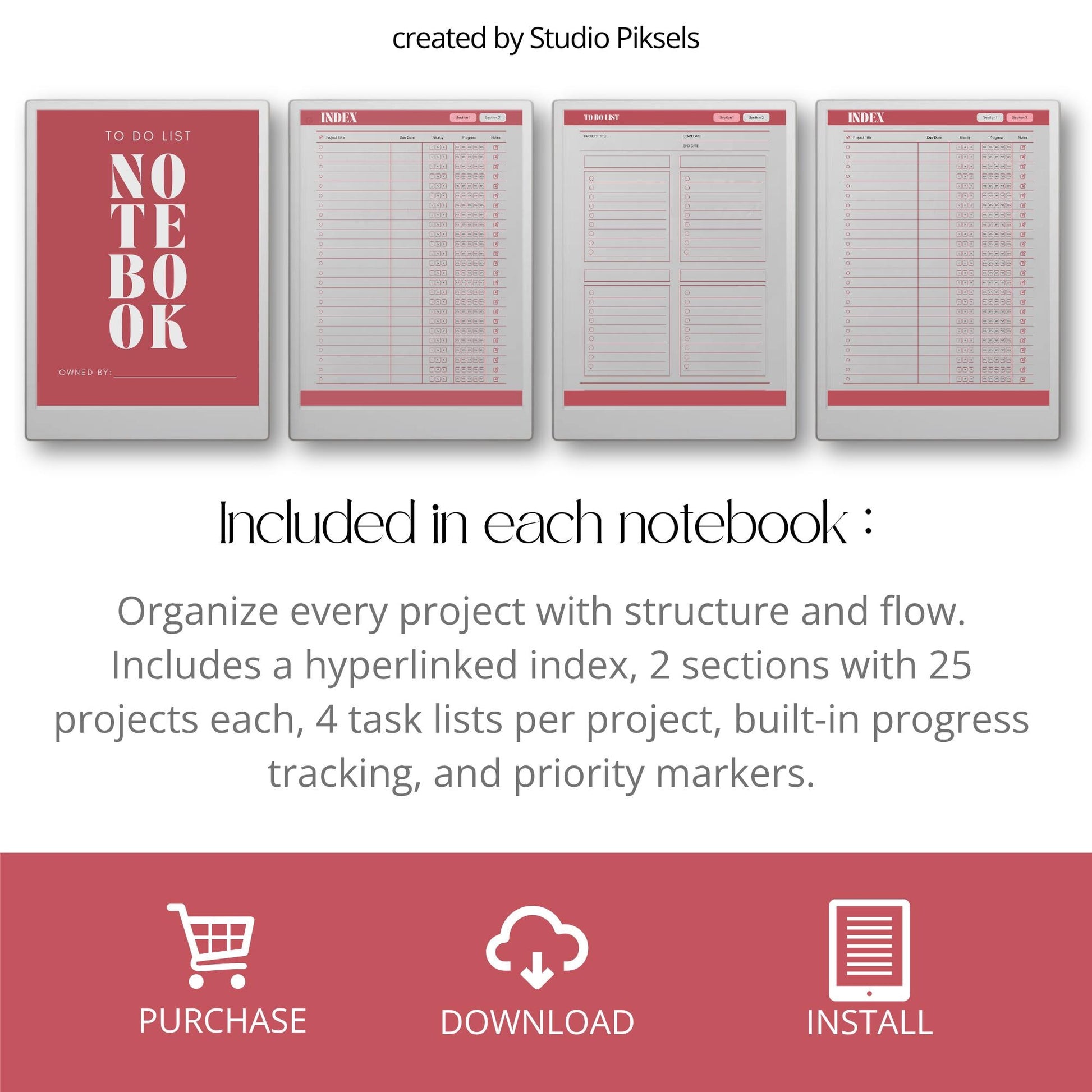 To do list notebook for reMarkable Paper Pro with hyperlinked project sections.