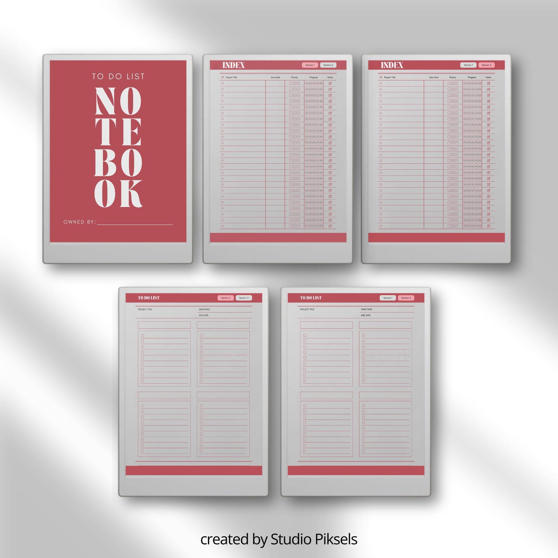 To do list notebook for reMarkable Paper Pro with hyperlinked project sections.