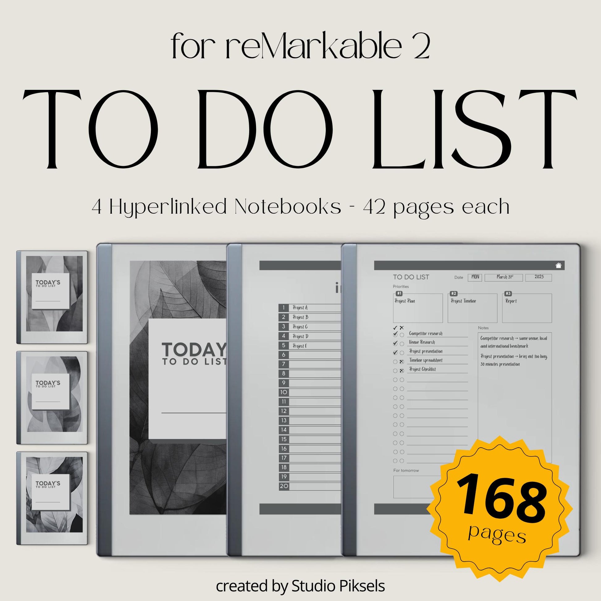 To do list bundle for reMarkable 2 with hyperlinked pages.