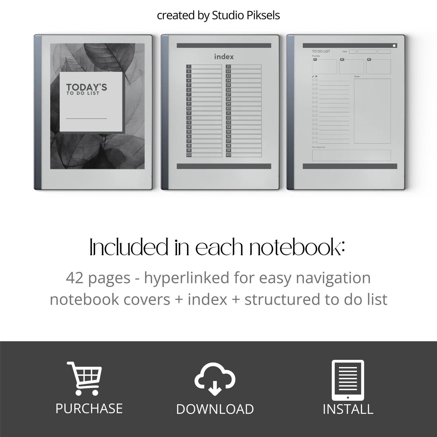 To do list bundle for reMarkable 2 with hyperlinked pages.