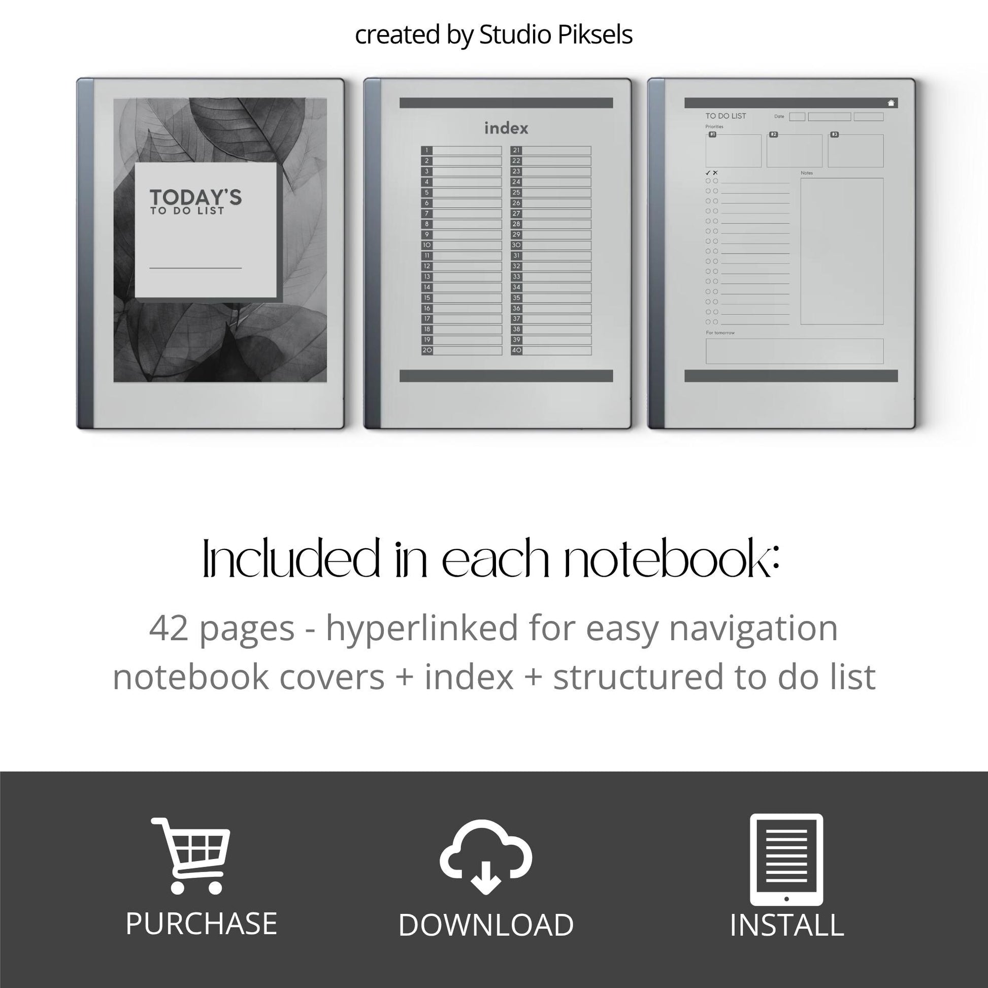 To do list bundle for reMarkable 2 with hyperlinked pages.