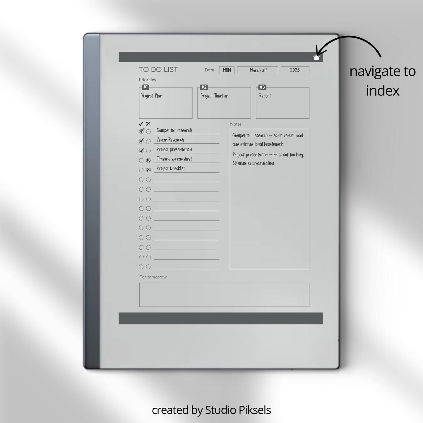 To do list bundle for reMarkable 2 with hyperlinked pages.