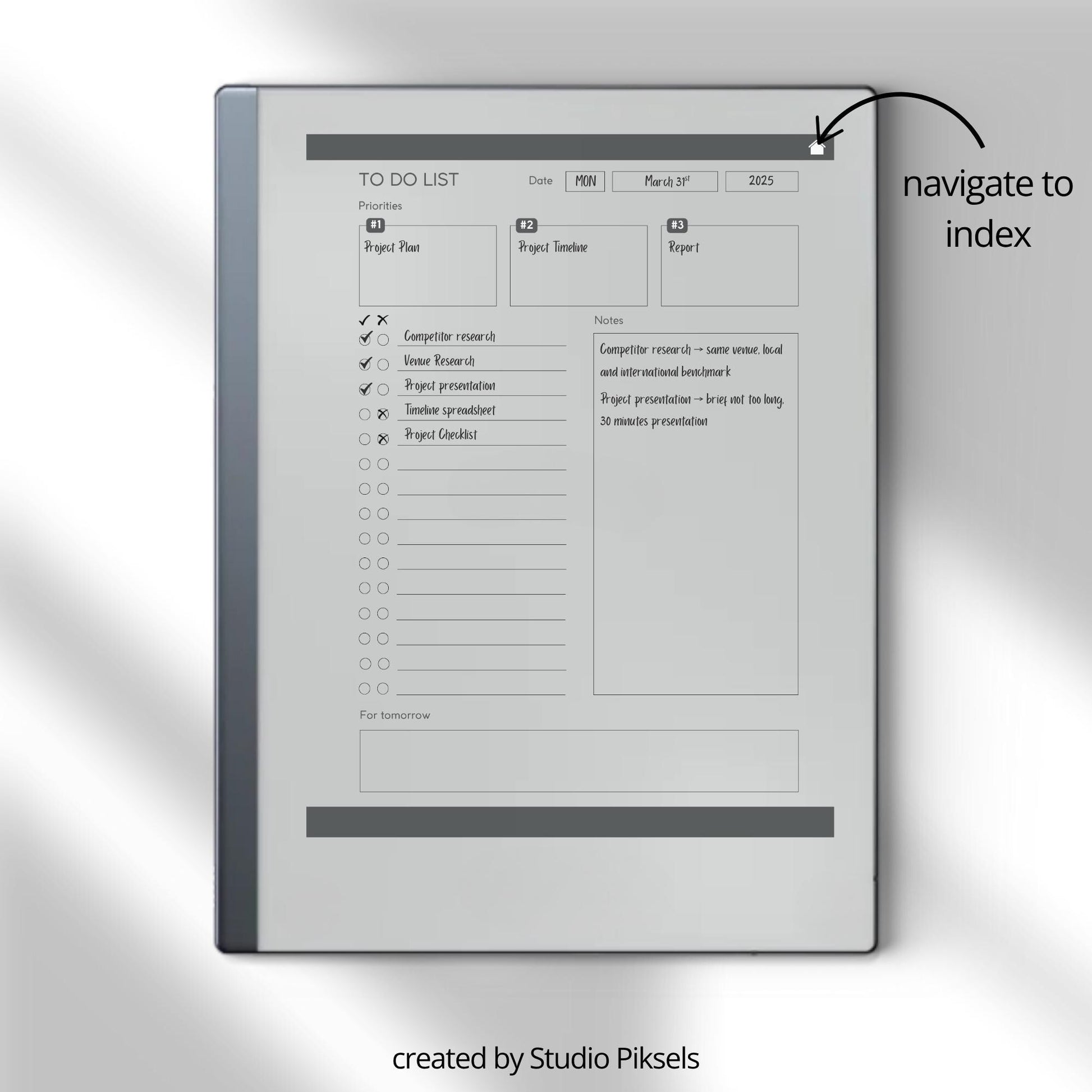 To do list bundle for reMarkable 2 with hyperlinked pages.