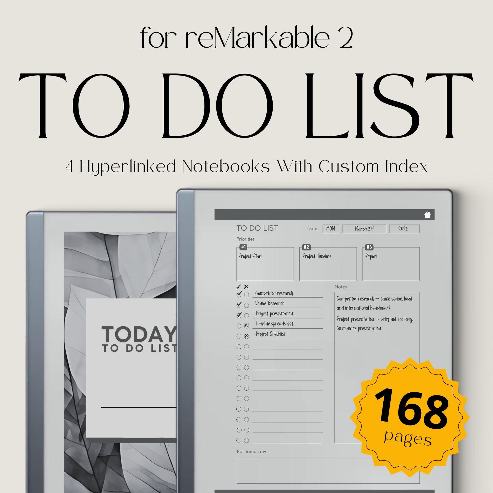 To do list bundle for reMarkable 2 with hyperlinked pages.