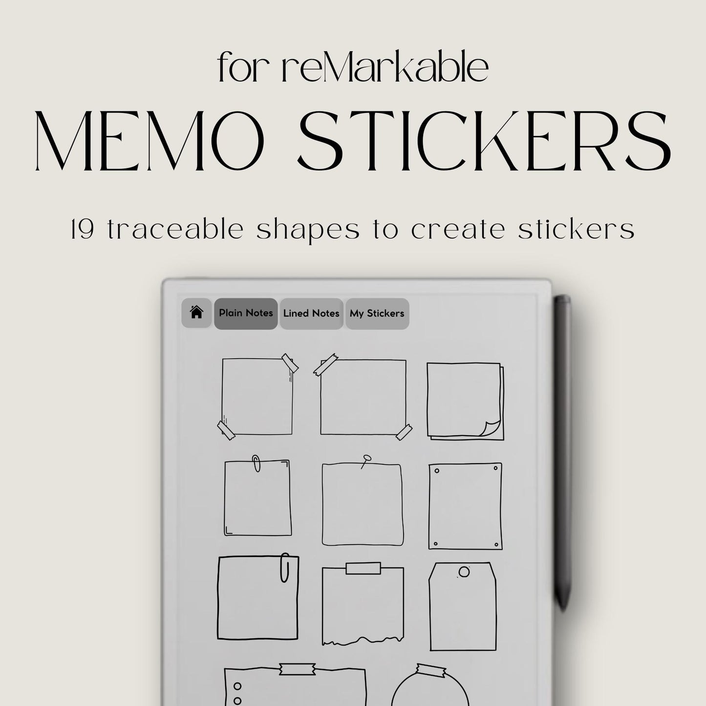 Organize your digital notes with this Sticky Note Stickers set designed for reMarkable Paper Pro, reMarkable Paper Pure, and reMarkable 2. 