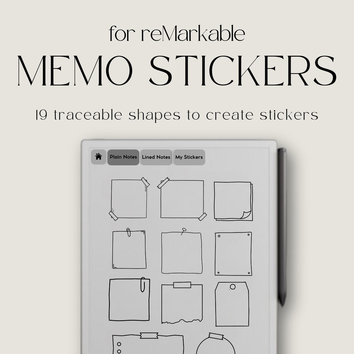 Organize your digital notes with this Sticky Note Stickers set designed for reMarkable Paper Pro, reMarkable Paper Pure, and reMarkable 2. 