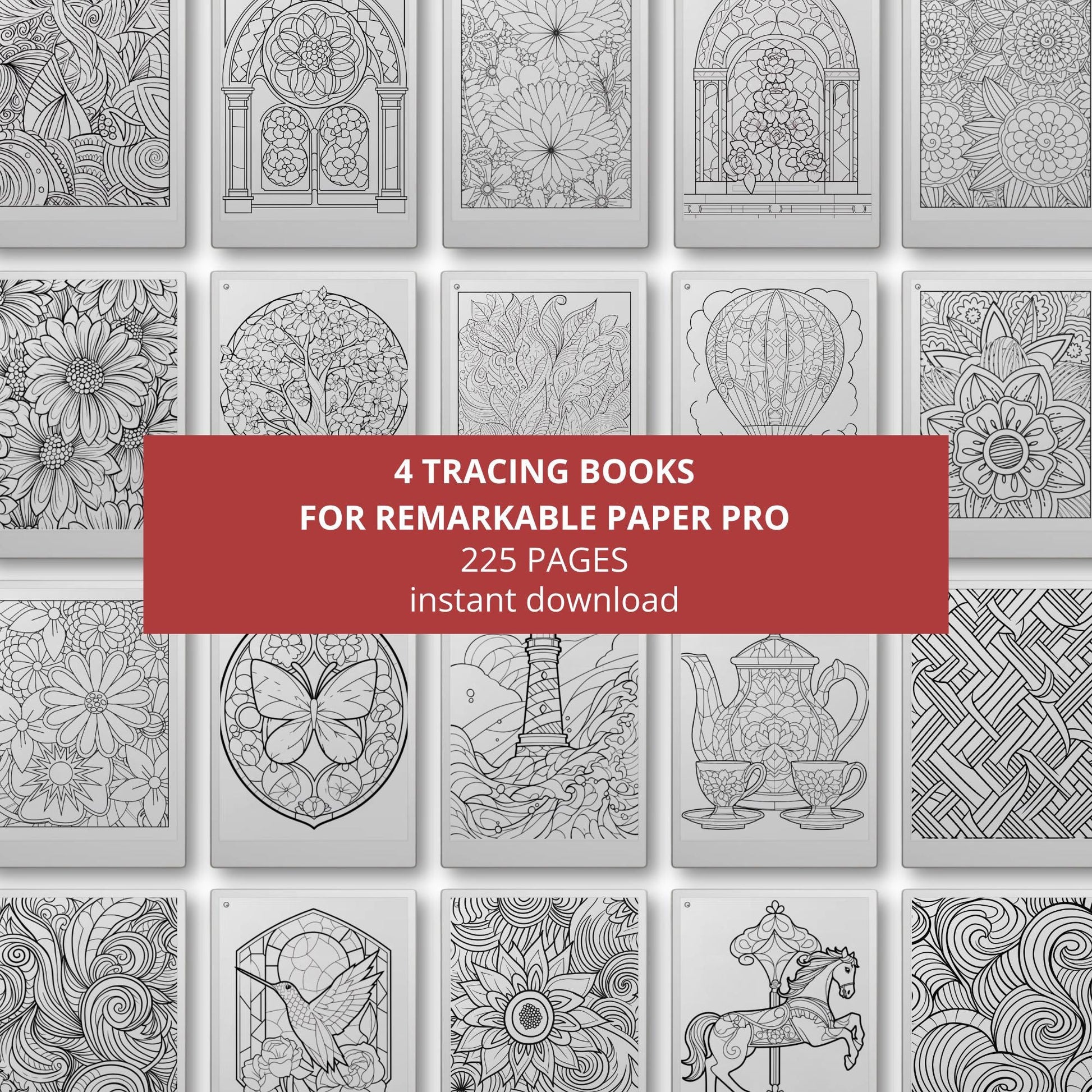 Tracing Book Bundle for reMarkable Paper Pro, reMarkable 1 & 2, and Procreate with 225 Pages of Artistic Tracing Designs