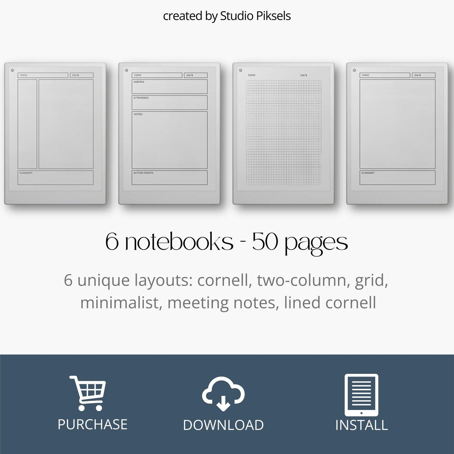 Notebook bundle for reMarkable Paper Pro with multiple layouts.