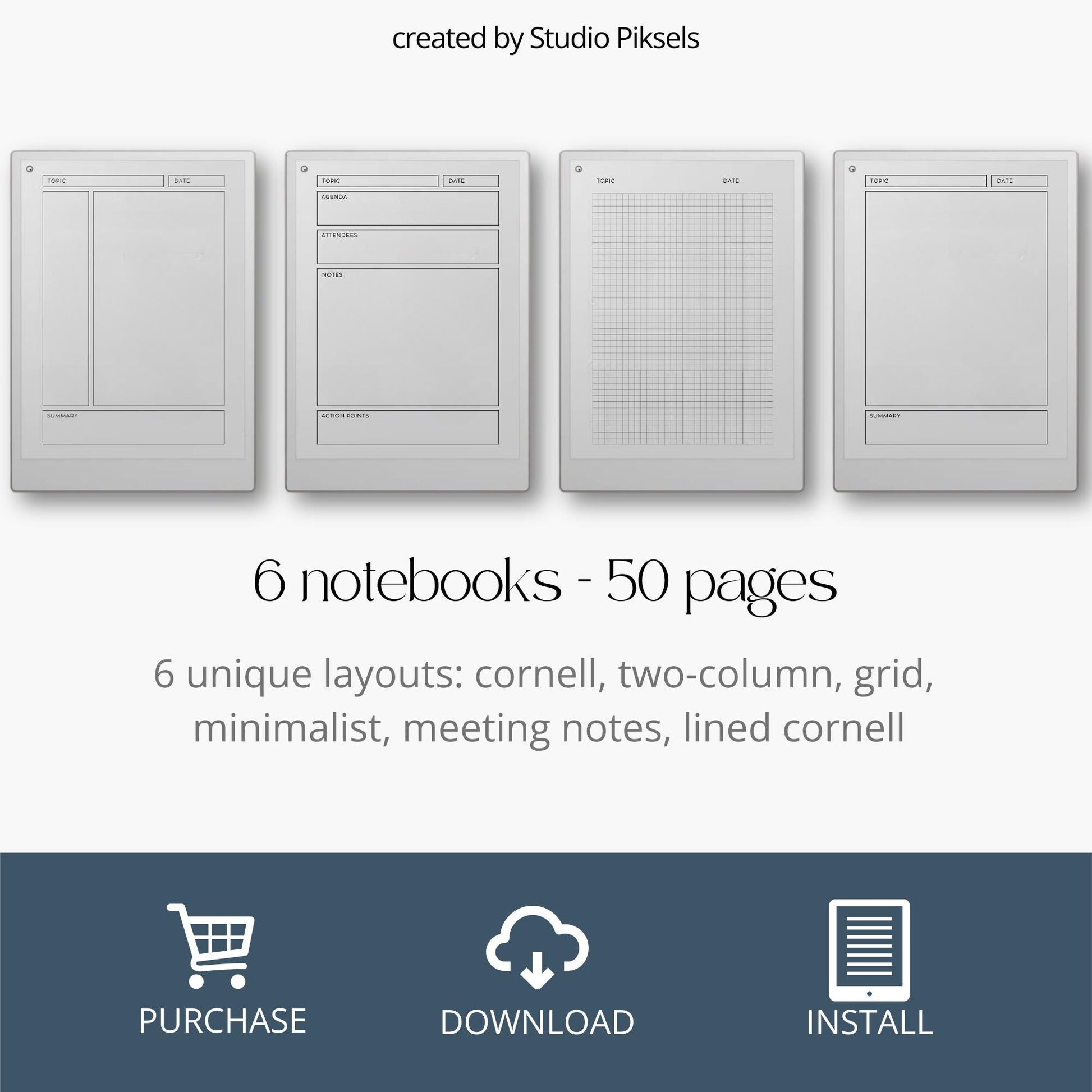 Notebook bundle for reMarkable Paper Pro with multiple layouts.