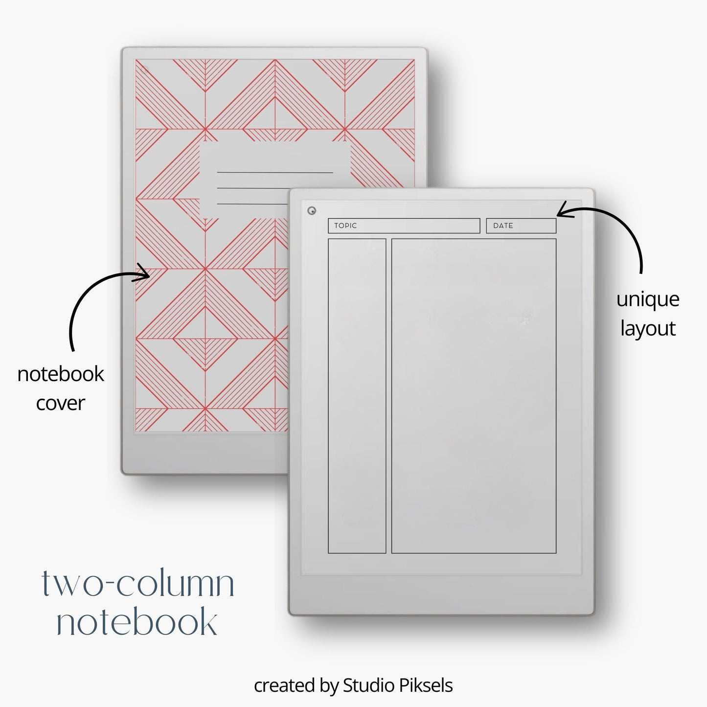 Ultimate notebooks for reMarkable Paper Pro with geometric covers and multiple layouts.