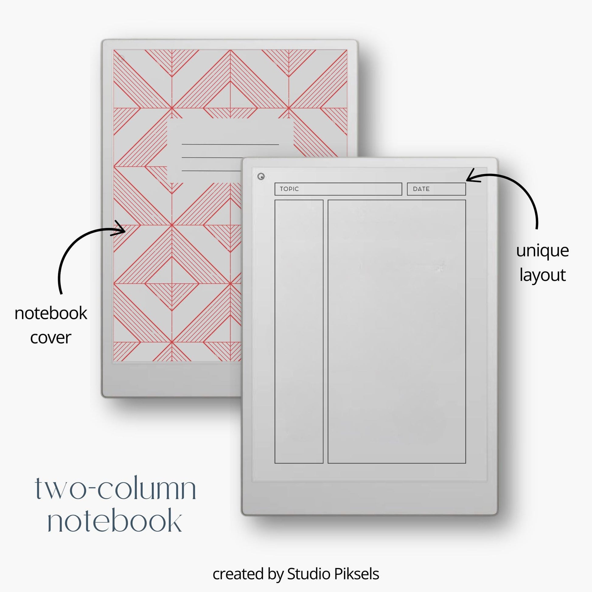 Ultimate notebooks for reMarkable Paper Pro with geometric covers and multiple layouts.