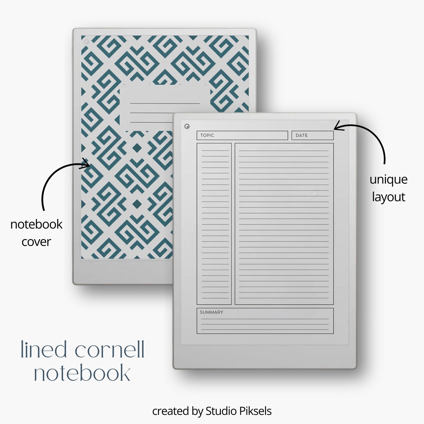 Ultimate notebooks for reMarkable Paper Pro with geometric covers and multiple layouts.