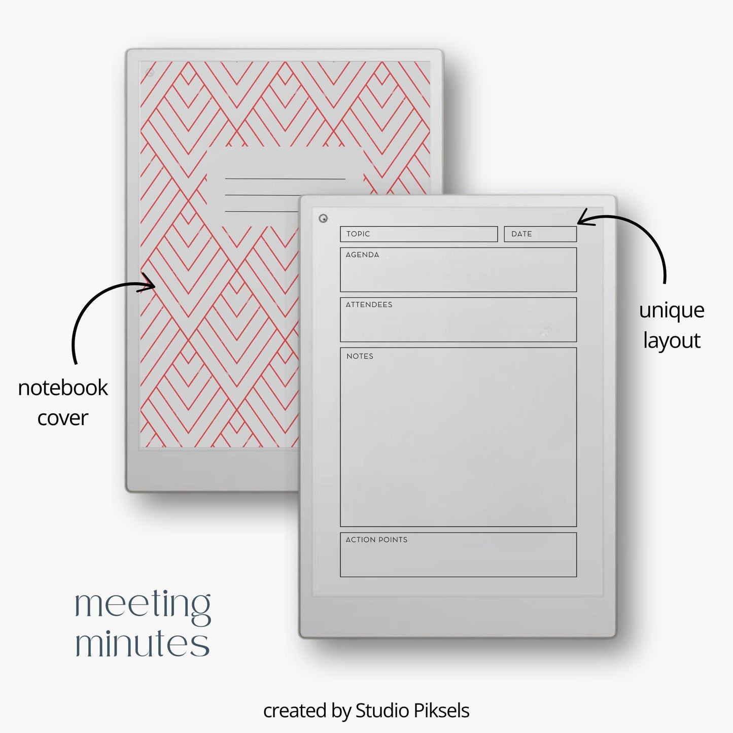 Ultimate notebooks for reMarkable Paper Pro with geometric covers and multiple layouts.