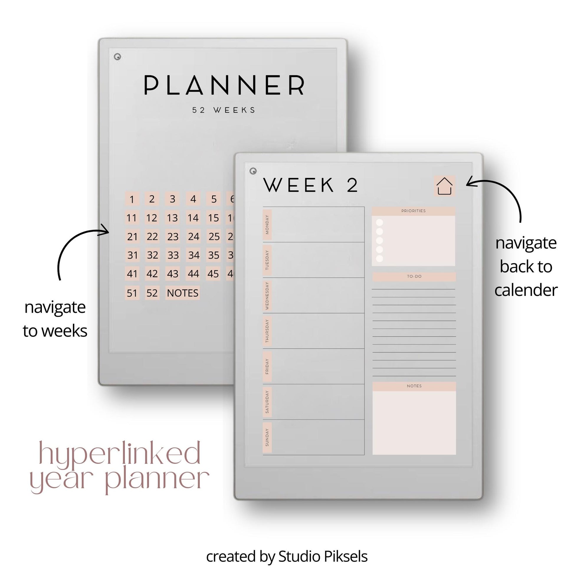 Productivity templates for reMarkable Paper Pro with hyperlinked planner, meeting notes templates, bullet journal, mind maps, and sleep screens.