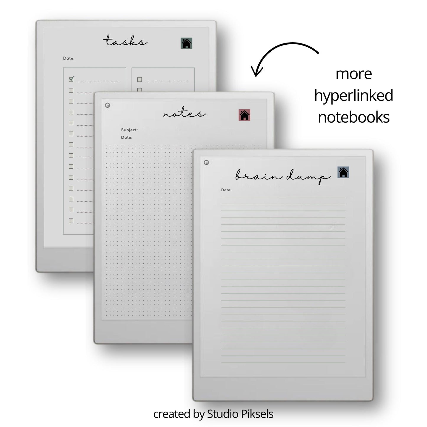 Productivity templates for reMarkable Paper Pro with hyperlinked planner, meeting notes templates, bullet journal, mind maps, and sleep screens.