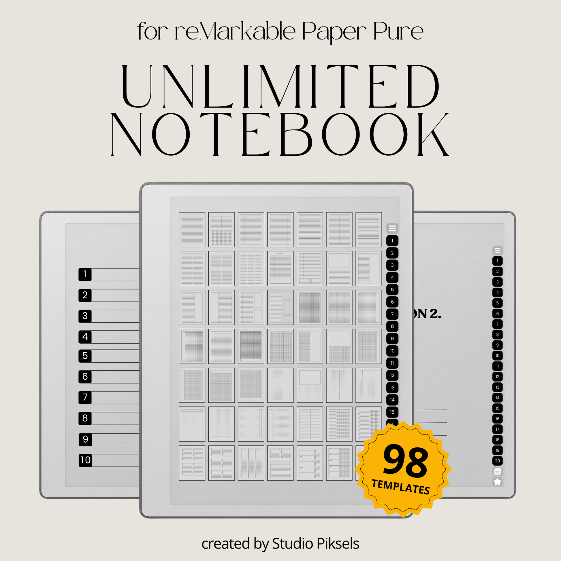 Custom Infinite Notebook for reMarkable Paper Pure