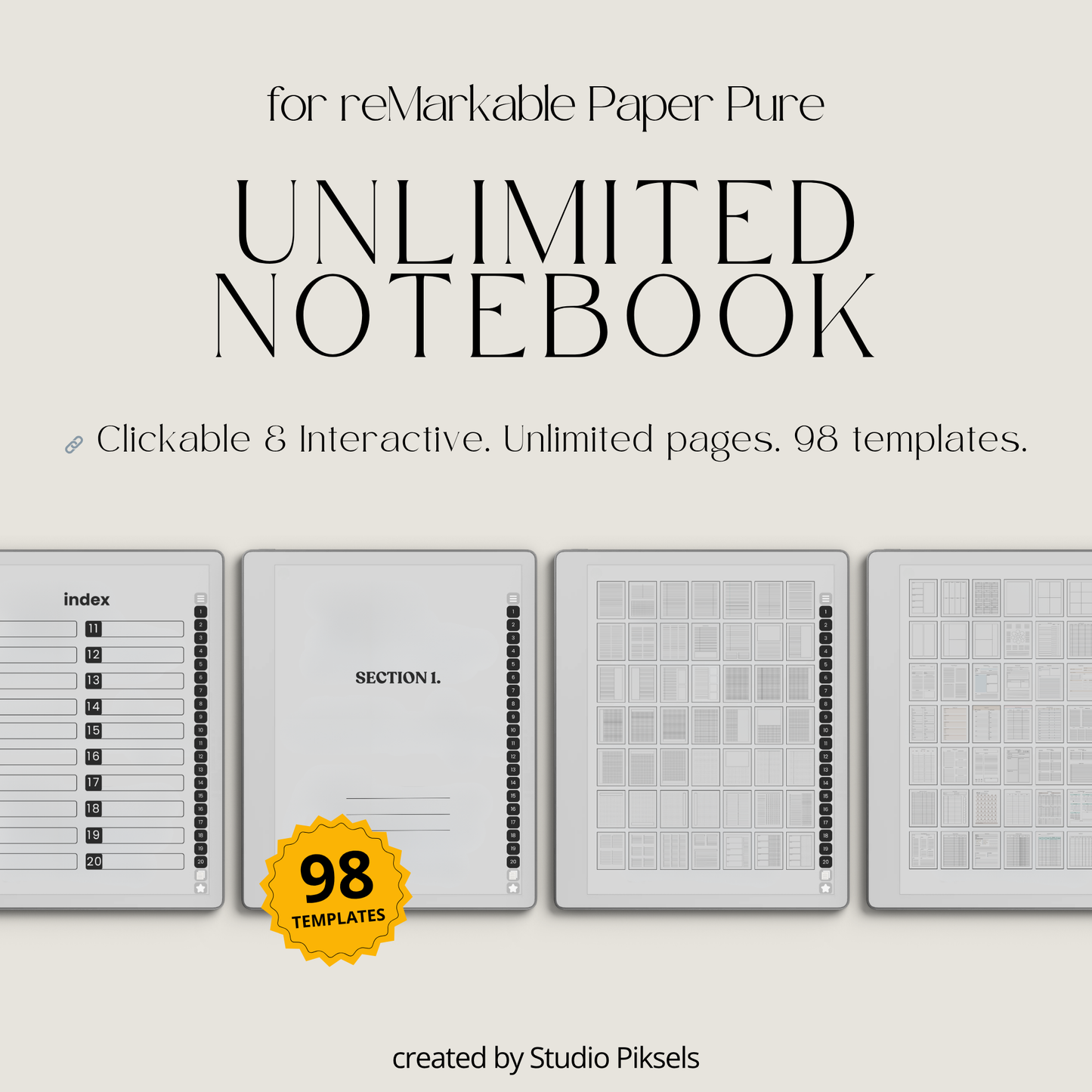 Custom Infinite Notebook for reMarkable Paper Pure